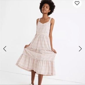 MADEWELL Gingham Sweetheart Ruffle Tiered Midi Dress